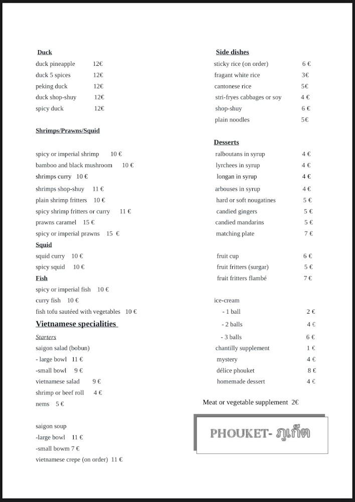 Le Phouket - Restaurant Chinois & Thaïlandais - Menu Image 1