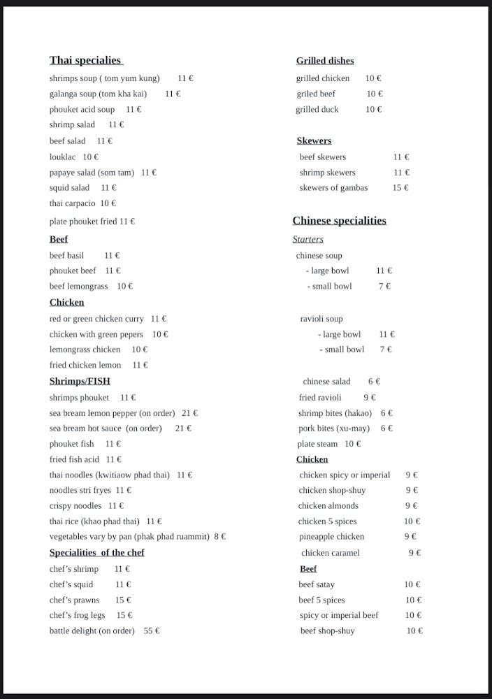Le Phouket - Restaurant Chinois & Thaïlandais - Menu Image 2