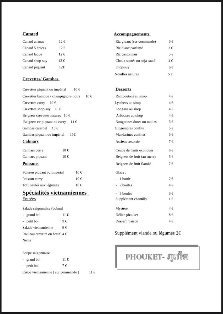Le Phouket - Restaurant Chinois & Thaïlandais - Menu Image 4